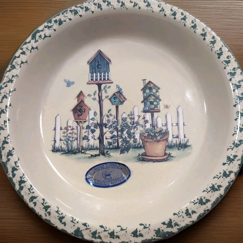 VTG 2000 Marshall Pottery Texas‎ Pie Plate Hand Turned Ceramic Rustic Farmhouse